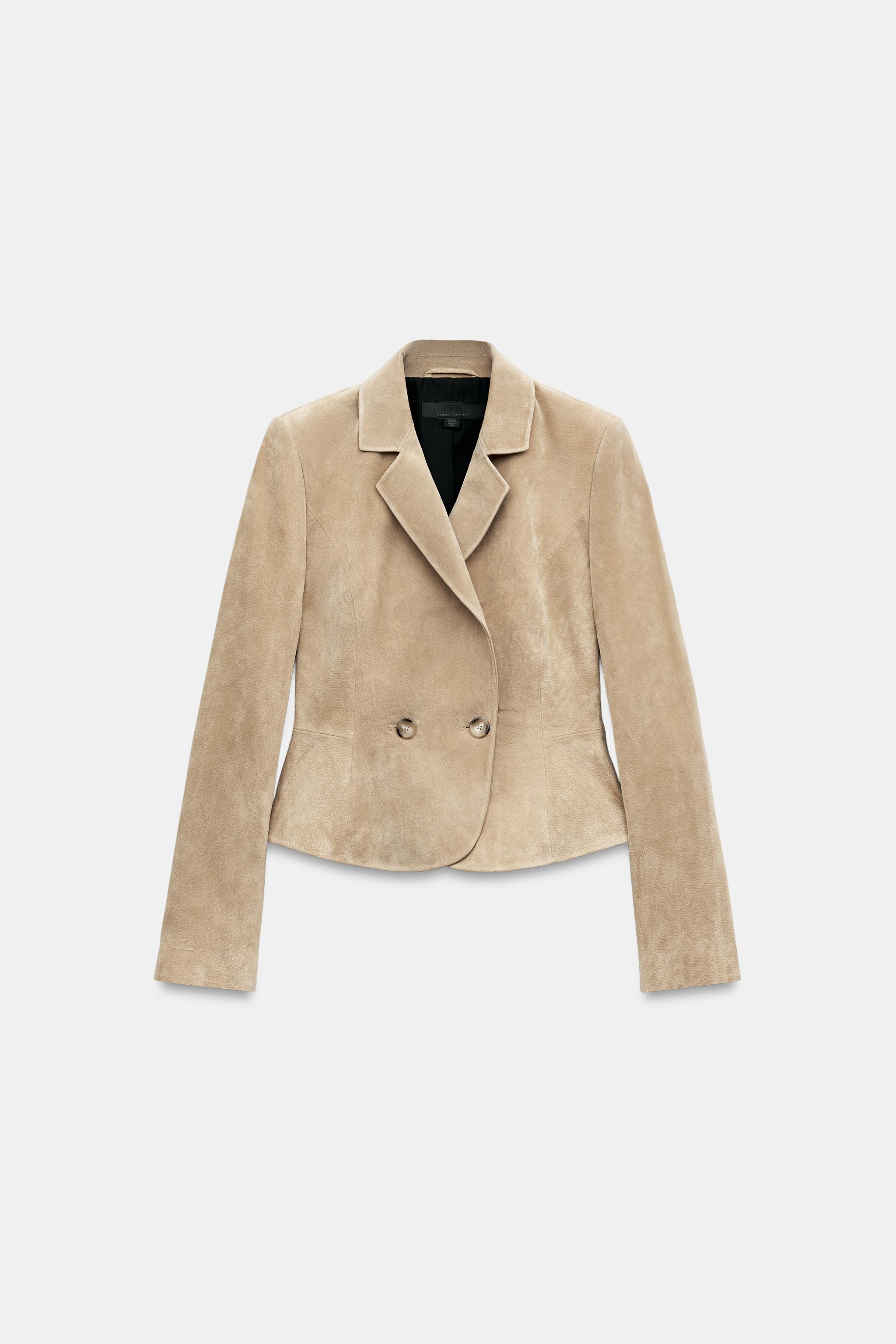 100% LEATHER CROPPED BLAZER WITH SHOULDER PADS